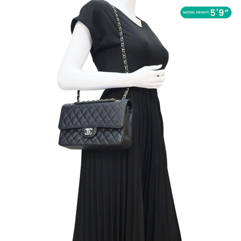 CHANEL Small Classic Flap Quilted Caviar Leather Shoulder Bag Black