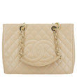 CHANEL Grand Shopping Quilted Caviar Leather GST Tote Bag Beige