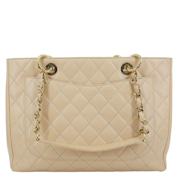 CHANEL Grand Shopping Quilted Caviar Leather GST Tote Bag Beige