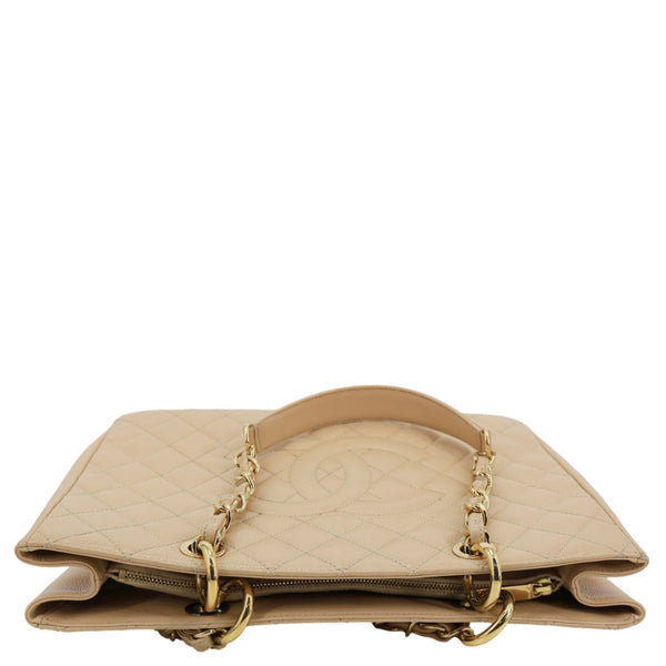 CHANEL Grand Shopping Quilted Caviar Leather GST Tote Bag Beige