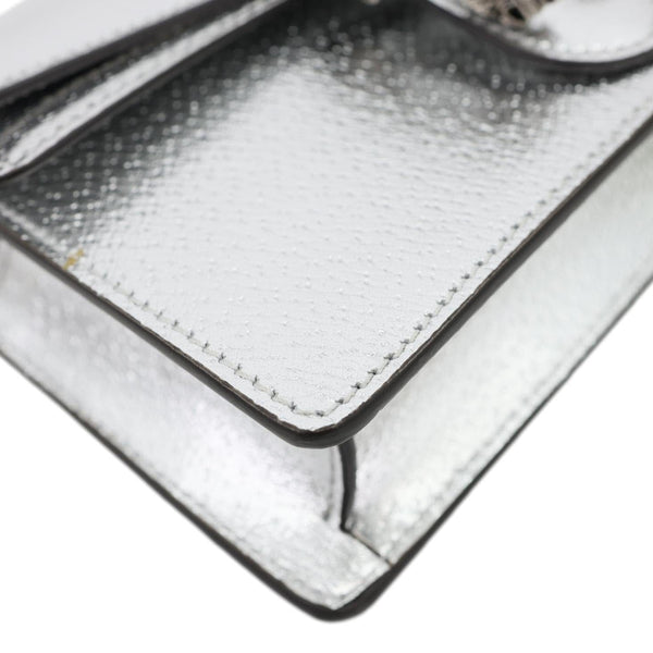 GUCCI Dionysus Super Mini Metallic Leather Crossbody Bag Silver 476432