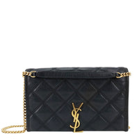 YVES SAINT LAURENT Becky Quilted Leather Crossbody Chain Wallet Black