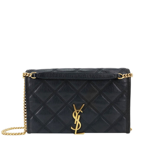 YVES SAINT LAURENT Becky Quilted Leather Crossbody Chain Wallet Black