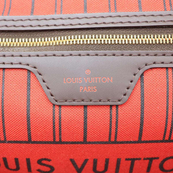 LOUIS VUITTON Neverfull MM Damier Ebene Tote Bag Red