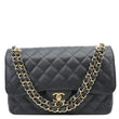 CHANEL Classic Jumbo Double Flap Quilted Caviar Leather Shoulder Bag Black