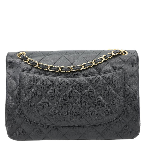 CHANEL Classic Jumbo Double Flap Quilted Caviar Leather Shoulder Bag Black