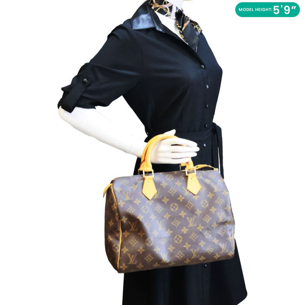 LOUIS VUITTON Speedy 30 Monogram Canvas Satchel Bag Brown