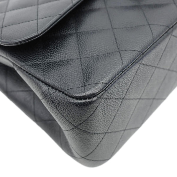 CHANEL Classic Jumbo Double Flap Quilted Caviar Leather Shoulder Bag Black
