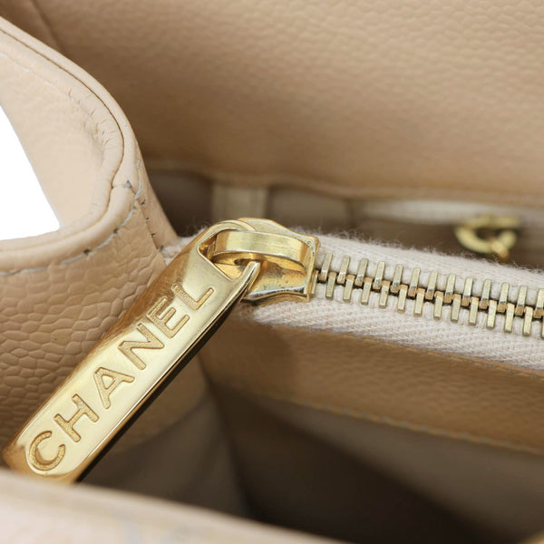 CHANEL Grand Shopping Quilted Caviar Leather GST Tote Bag Beige