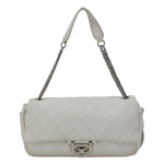 CHANEL Jumbo Icons Secret Label Flap Leather Satchel Bag White
