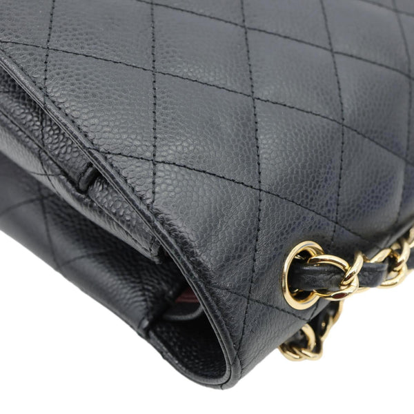 CHANEL Classic Jumbo Double Flap Quilted Caviar Leather Shoulder Bag Black