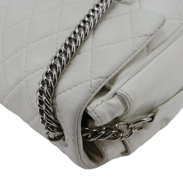 CHANEL Jumbo Icons Secret Label Flap Leather Satchel Bag White