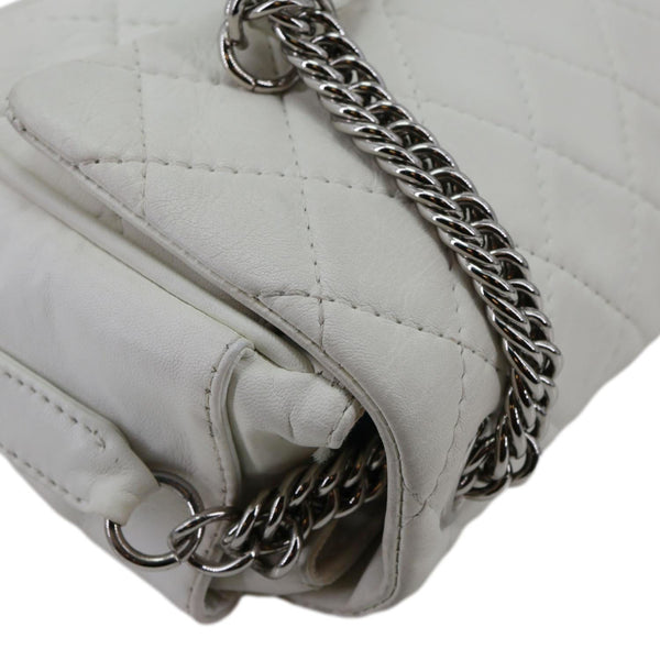 CHANEL Jumbo Icons Secret Label Flap Leather Satchel Bag White