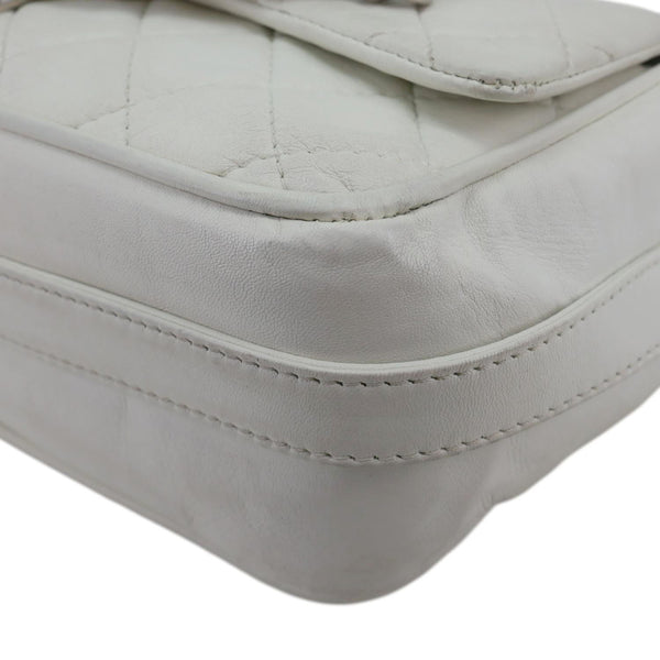 CHANEL Jumbo Icons Secret Label Flap Leather Satchel Bag White