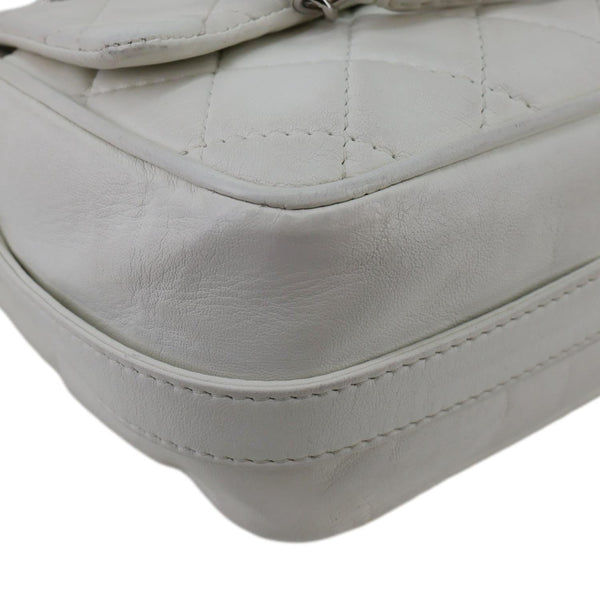 CHANEL Jumbo Icons Secret Label Flap Leather Satchel Bag White