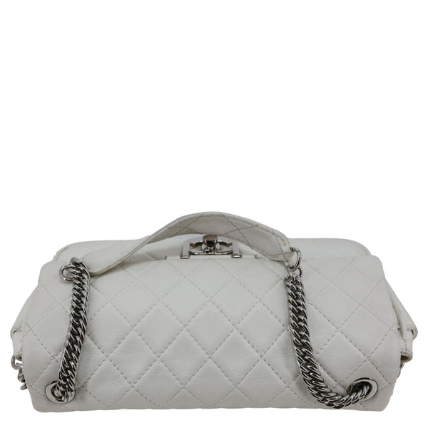 CHANEL Jumbo Icons Secret Label Flap Leather Satchel Bag White