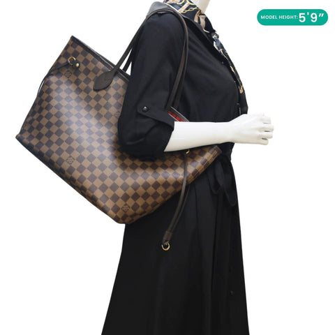 LOUIS VUITTON Neverfull MM Damier Ebene Tote Bag Red