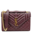 YVES SAINT LAURENT Envelope Flap Medium Grain De Poudre Crossbody Bag Burgundy