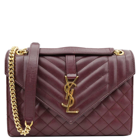 YVES SAINT LAURENT Envelope Flap Medium Grain De Poudre Crossbody Bag Burgundy