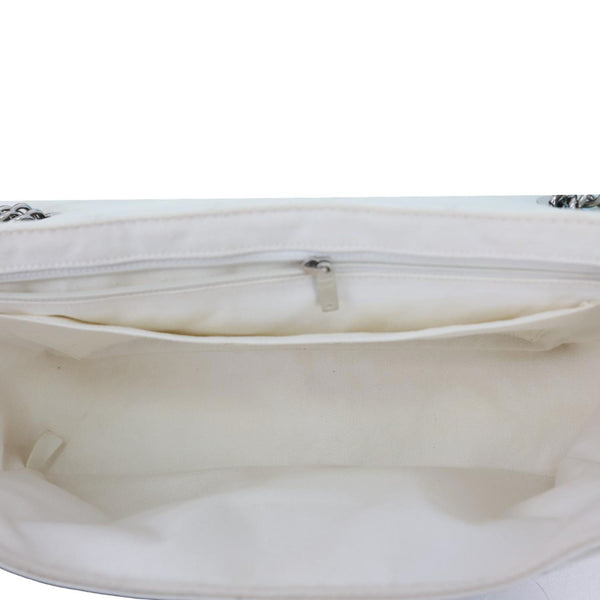 CHANEL Jumbo Icons Secret Label Flap Leather Satchel Bag White