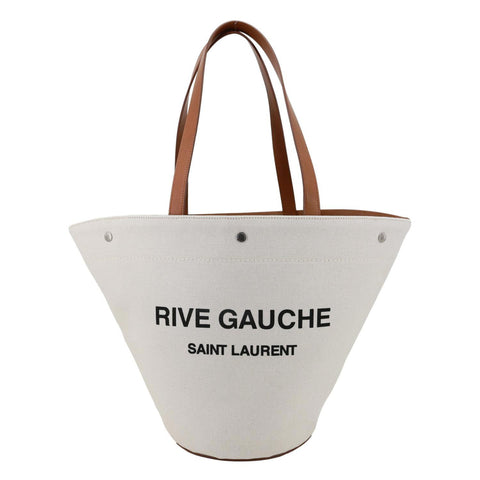 YVES SAINT LAURENT Rive Gauche Linen Canvas Bucket Shoulder Bag Off White