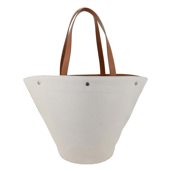 YVES SAINT LAURENT Rive Gauche Linen Canvas Bucket Shoulder Bag Off White