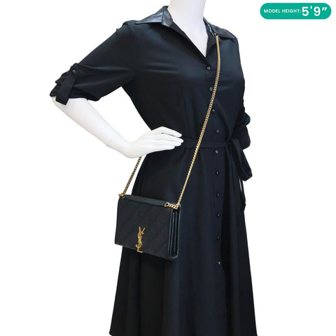 YVES SAINT LAURENT Becky Quilted Leather Crossbody Chain Wallet Black