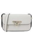 PRADA Metal Triangle Logo Flap Soft Calfskin Leather Shoulder Bag White