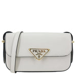 PRADA Metal Triangle Logo Flap Soft Calfskin Leather Shoulder Bag White