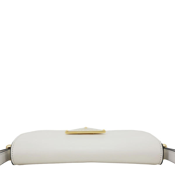 PRADA Metal Triangle Logo Flap Soft Calfskin Leather Shoulder Bag White