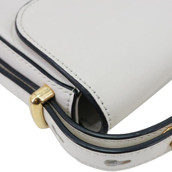 PRADA Metal Triangle Logo Flap Soft Calfskin Leather Shoulder Bag White