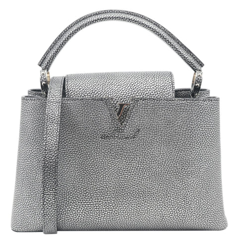 LOUIS VUITTON Capucines PM Chrome Taurillon Metallic Leather Crossbody Bag Silver