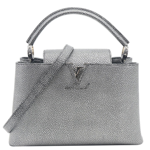 LOUIS VUITTON Capucines PM Chrome Taurillon Metallic Leather Crossbody Bag Silver