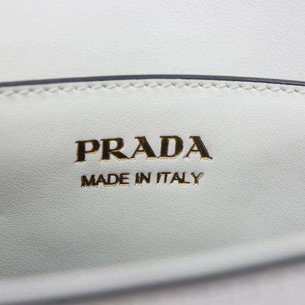 PRADA Metal Triangle Logo Flap Soft Calfskin Leather Shoulder Bag White