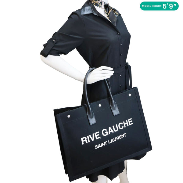 YVES SAINT LAURENT Rive Gauche Linen Tote Bag Black
