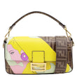 FENDI FF 1974 Hairdo Girls Inlay Glazed Fabric Baguette Bag Yellow
