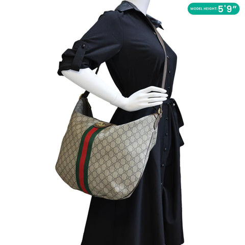 GUCCI Ophidia Half Moon GG Supreme Canvas Shoulder Bag Beige 547939