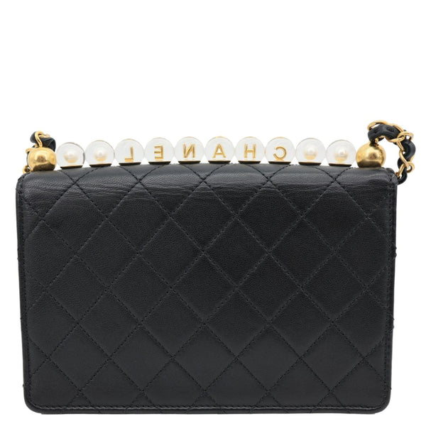 CHANEL Acrylic Beads Chic Pearls Flap Quilted Lambskin Leather Crossbody Bag Black