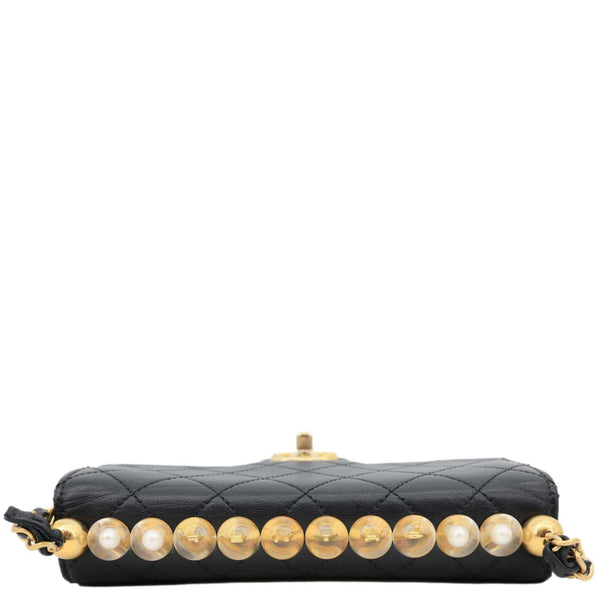 CHANEL Acrylic Beads Chic Pearls Flap Quilted Lambskin Leather Crossbody Bag Black