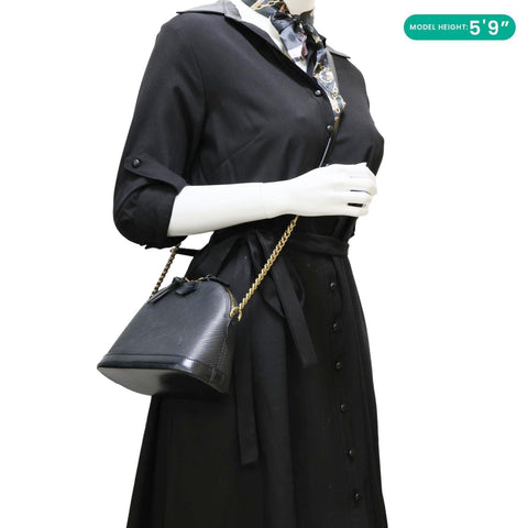 LOUIS VUITTON Alma BB Epi Leather Satchel Bag Black