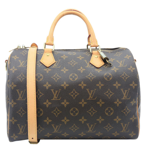 LOUIS VUITTON Speedy 30 Bandouliere Monogram Canvas Crossbody Bag Brown