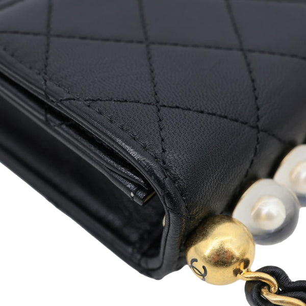 CHANEL Acrylic Beads Chic Pearls Flap Quilted Lambskin Leather Crossbody Bag Black