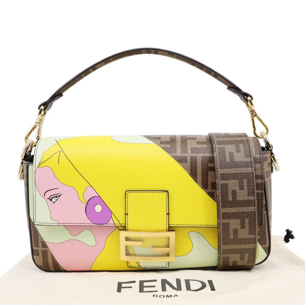 FENDI FF 1974 Hairdo Girls Inlay Glazed Fabric Baguette Bag Yellow