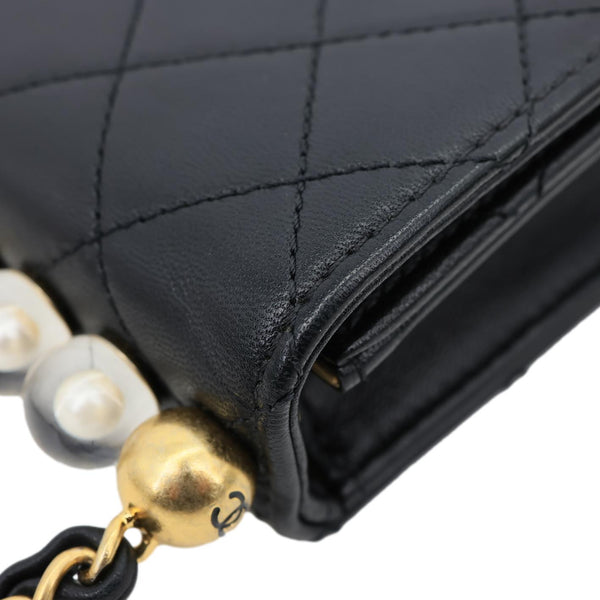CHANEL Acrylic Beads Chic Pearls Flap Quilted Lambskin Leather Crossbody Bag Black