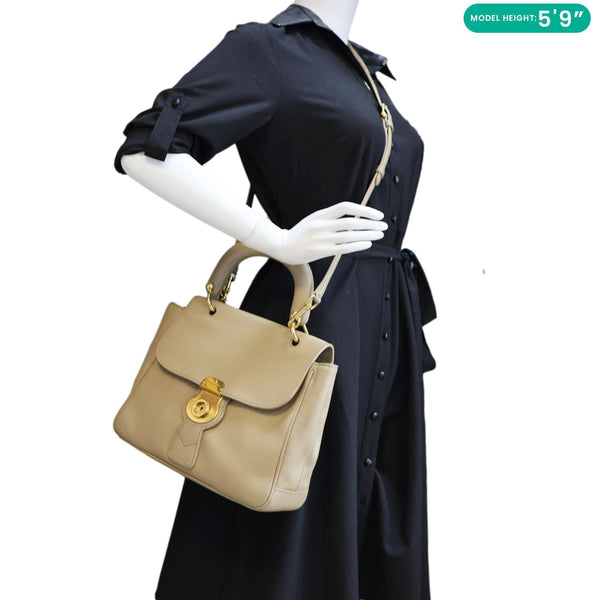 BURBERRY DK88 Medium Leather Top Handle Crossbody Bag Beige