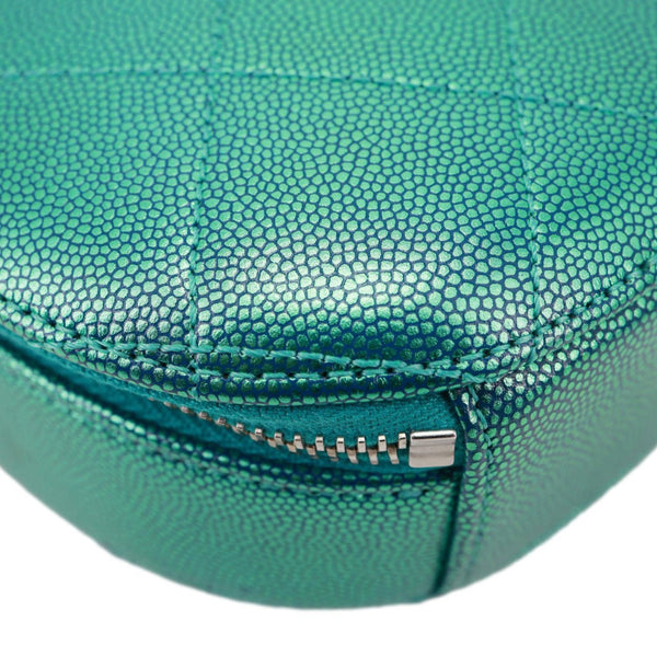 CHANEL Metallic Oval Quilted Caviar Leather Camera Bag Turquoise