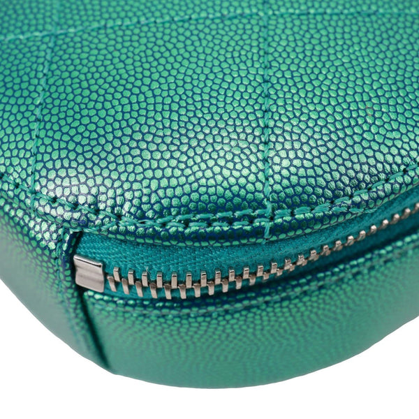 CHANEL Metallic Oval Quilted Caviar Leather Camera Bag Turquoise