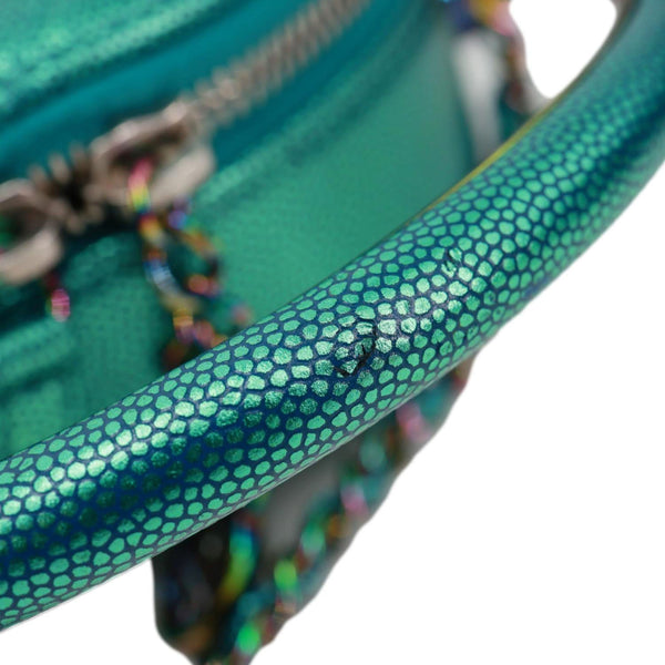 CHANEL Metallic Oval Quilted Caviar Leather Camera Bag Turquoise
