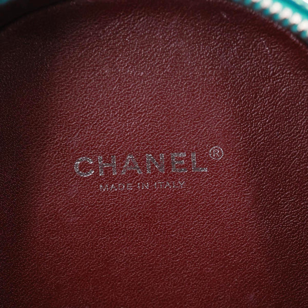 CHANEL Metallic Oval Quilted Caviar Leather Camera Bag Turquoise