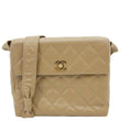CHANEL Straight Flap Quilted Caviar Leather Shoulder Bag Sand Beige